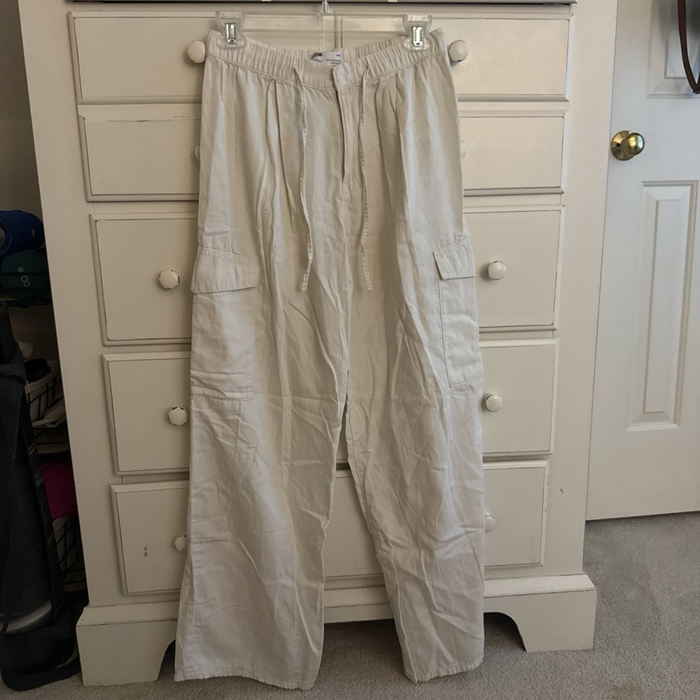 Bershka Light Cream Cargo Pants for Women